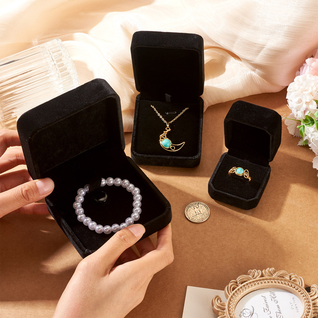 3pcs Set Velvet Jewelry Boxes for Display & Packaging